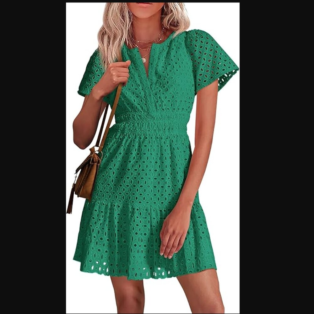 PRETTYGARDEN Womens 2026 Summer Short Dress V Neck Short Sleeve A Line